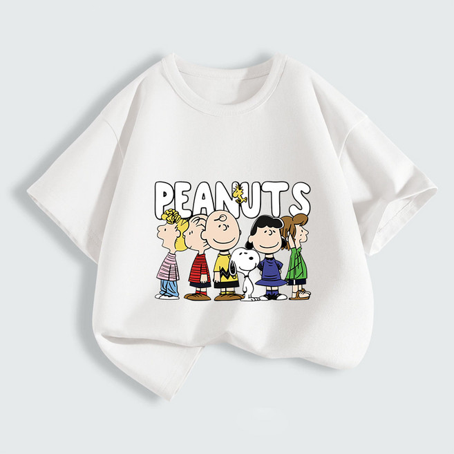 FONOW 순면 100% 아동 티셔츠 귀여운 카피바라 패턴 아동복 편안하고 통기성 좋은 여름 캐주얼 라운드 반팔 티셔츠 스누피와 가족 프린팅 디자인 가족티