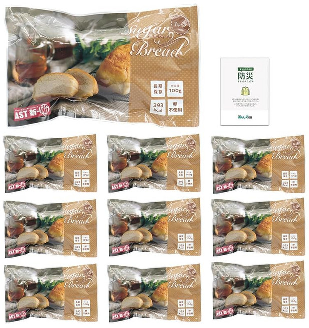 AST 신.비 슈가브레드 비상식량 빵 7년보존계란미사용 플레인 맛 10캔 보존식 장기보존 비상식량세트 방재식품 비축 방재 수첩 포함, 1개, 1g