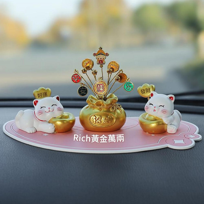 招財貓 搖擺車內飾擺件, 好運 發財 財神 粉墊, 1個