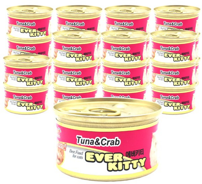 에버키티 고양이캔 90g 참치 치어 참치닭고기 참치게살 대용량 박스 5종맛 길고양이 주식캔 영양간식, 80g, 24개, 참치와게살