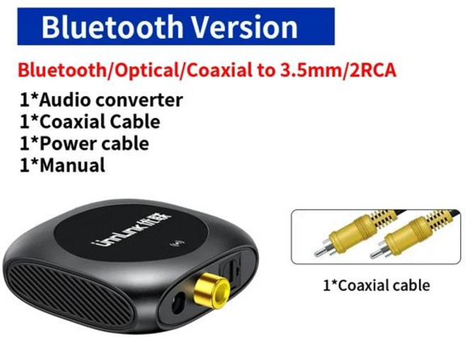 Unnlink 192KHz 디지털-아날로그 오디오 DAC 변환기 Bluetooth Spdif 광학 Toslink 동축-3.5mm Aux 2RCA 디코더, [02] Bluetooth, 2) Bluetooth