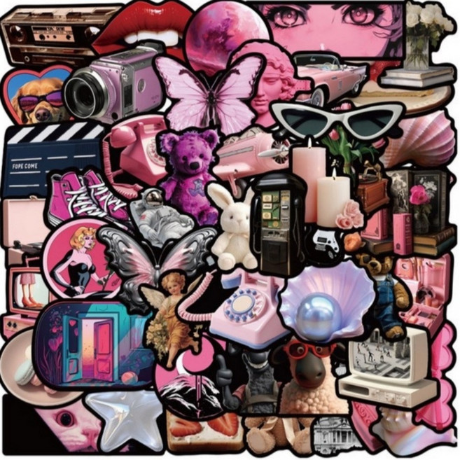 40종 노트북 캐리어 스티커, E0038핑크블랙선