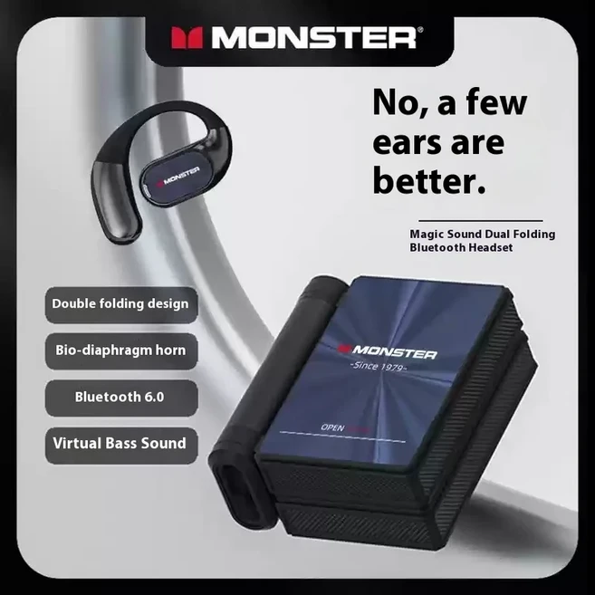 몬스터 AC530 이어폰 블루투스 .0 IPX5 방수 이중 접이식 귀걸이형 골전도 스포츠 러닝 헤드폰 선물, 01 AC530 BLACK
