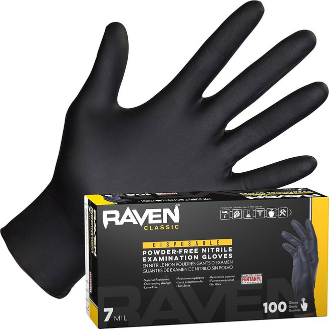 SAS 세이프티 레이븐 파우더 프리 66518 장갑 무게 일회용 블랙 대형 니트릴 기준, Small, 9 Safety Glove
