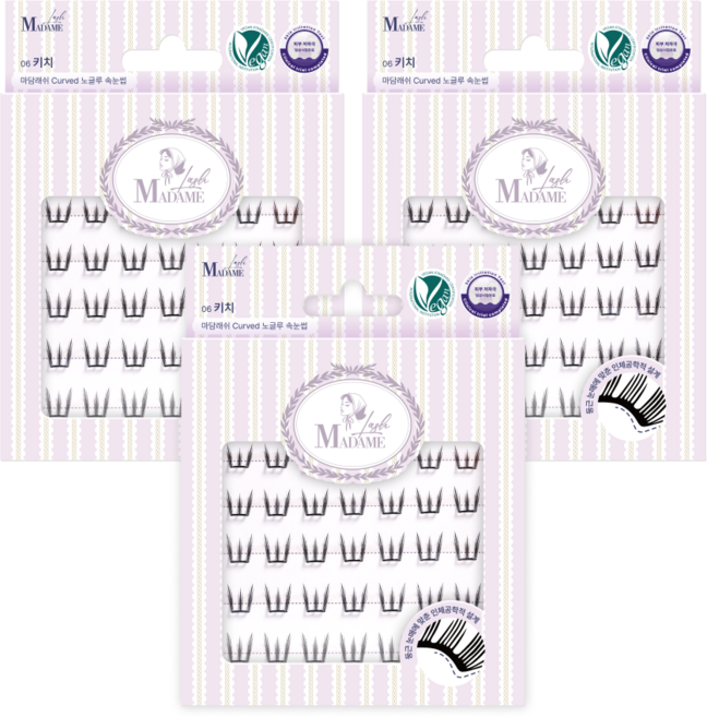 마담래쉬 비건 커브드 노글루 속눈썹, 3개, 키치