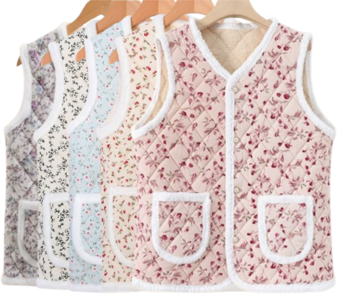 이지호미 꽃무늬 흰털 조끼 누빔 촌캉스 김장 할머니 조끼