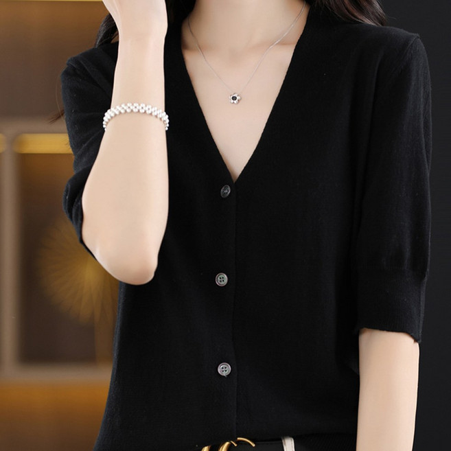 에리페 여성용 V넥 데일로 5부 니트 가디건