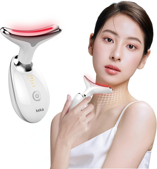 [1년 품질 보증]keka 갈바닉 얼굴 목 마사지기 45도 온열 LED EMS미세전류 이온도입 감응식 음파 진동 USB충전식, keka-4002 화이트