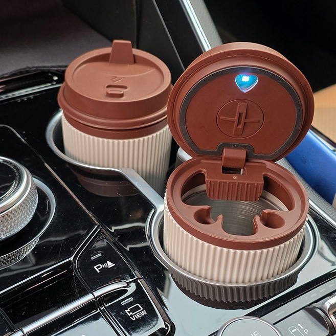 차량용 재떨이 LED 텀블러 자동차 재털이 휴지통 실내용 악세사리, 1개, 라이트그레이 텀블러