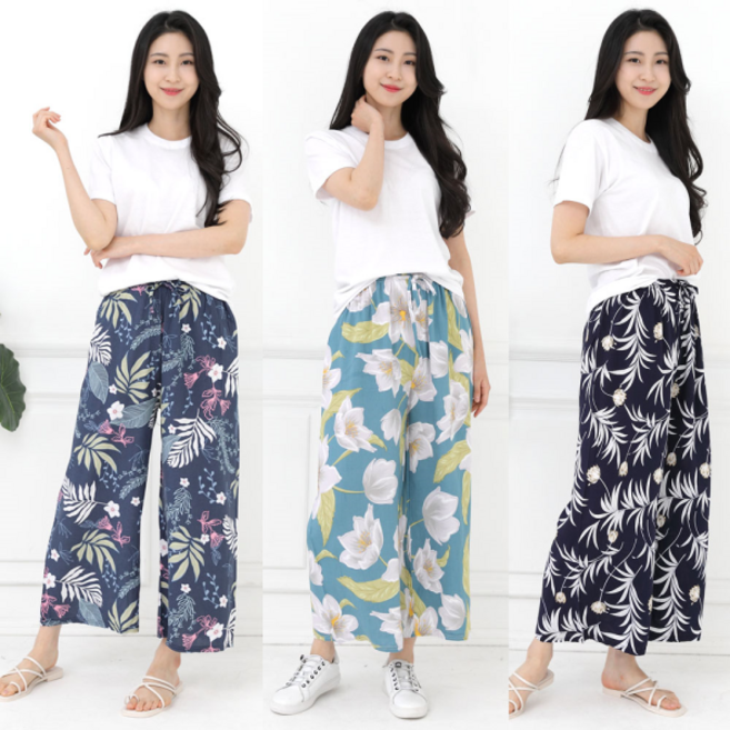 서울양말 시원한 썸머 플라워 와이드 팬츠 아이스 통바지 룸웨어
