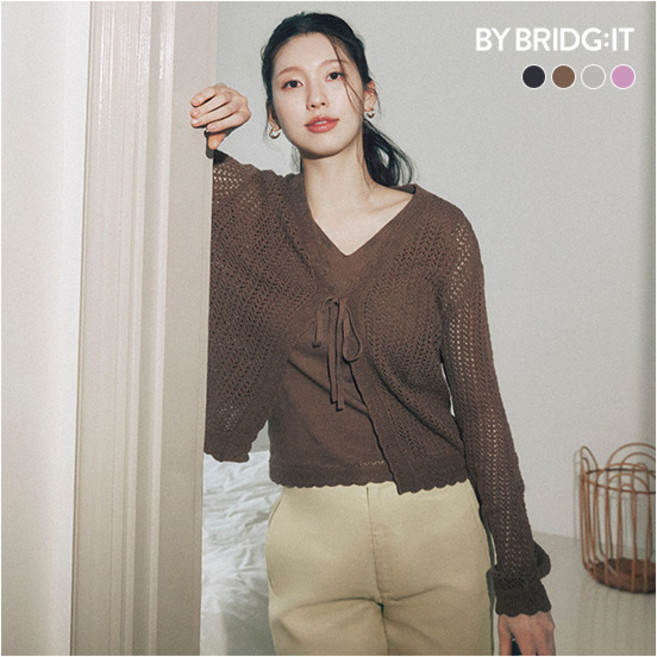 [바이브리짓] (런칭가 59 900원) (26SS) 이태리코튼 블렌드 크로셰 가디건+니트 SET