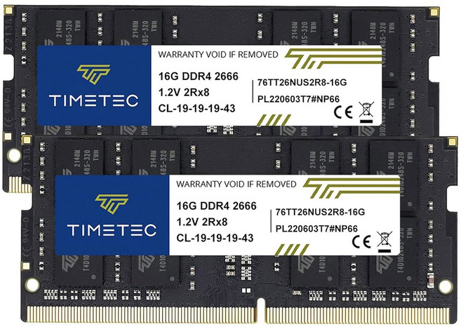 타임텍 32GB KIT(2x16GB) DDR4 2666MHz PC4-21300 비완충 1.2V CL19 2Rx8 듀얼 랭크 260핀 SODIMM 노트북 PC 컴퓨터 메모리 RAM, 315328 Dual Rank 32GB KIT(2x16, 1개