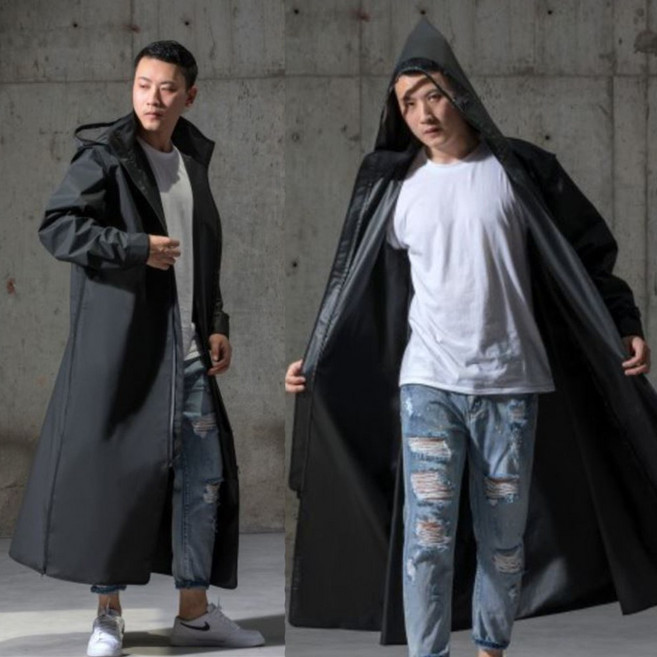 오스린 남자 우비 레인코트 방수 비옷 판초우의 캠핑용 성인 장교 우의, 블랙, 1개