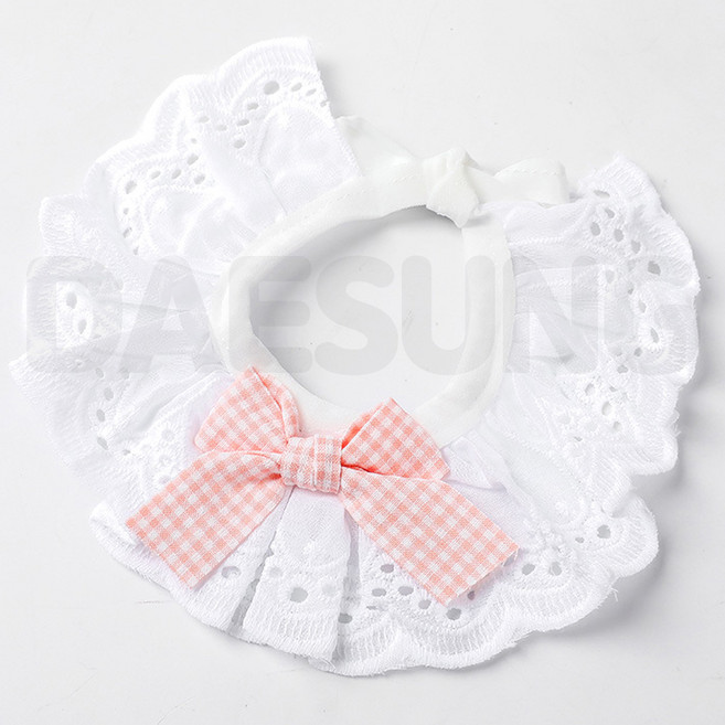 듀오독 레이스 리본 넥 케이프 고양이 강아지 악세사리 스카프 턱받이, 1개, 핑크