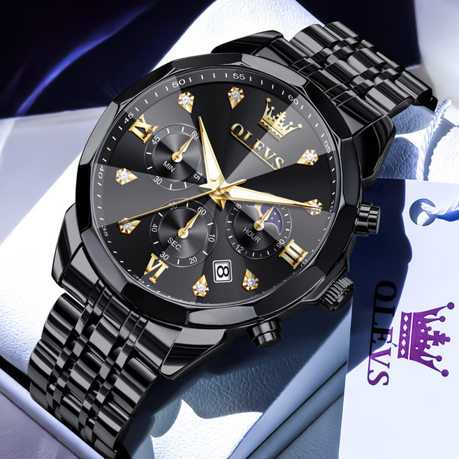 OLEVS 남자손목시계 정품 쿼츠 럭셔리 명품 워터프루프 야광 다기능 패션 메탈 남자시계