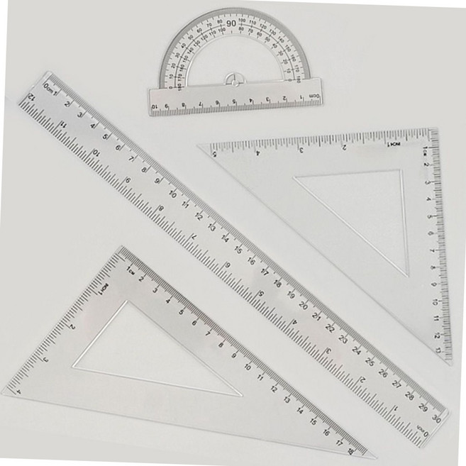 학생용 투명 자 4종 세트 30cm 일자자 삼각자 각도기 투명눈금자 삼각자세트 문구세트