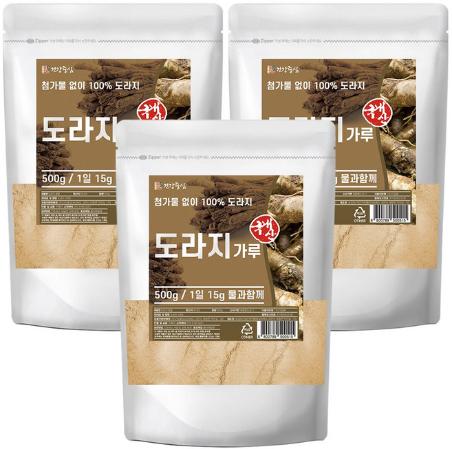 건강중심 국산 도라지 분말 가루, 500g, 3개