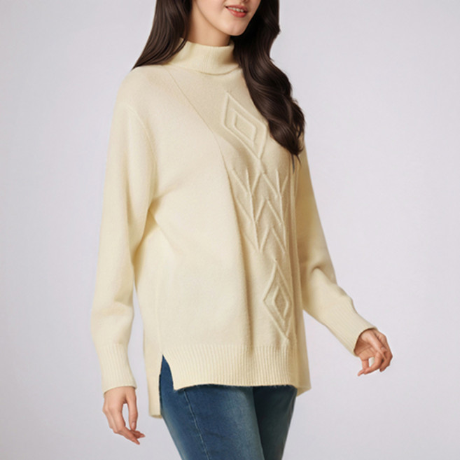 cheibear 여성용 터틀넥 하이로우 사이드 스플릿 니트 스웨터