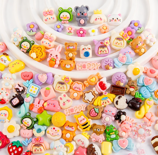 귀여운 미니 데코덴 파츠 100개 DIY 폰꾸 탑꾸 꾸미기, 1세트