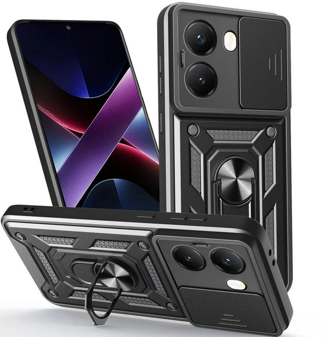 하이브리드 메탈 링 홀더 커버 카메라 보호 케이스, 1개, 6. Black / P. For Poco X5 Pro