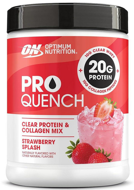Optimum Nutrition Pro Quench 투명 단백질 10g 콜라겐 펩타이드 10g 및 전해질 파우더 드링크 믹스 딸기 20회분 520g(포장은 다를 수 있, 1개