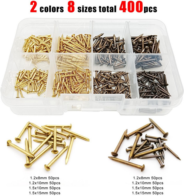 400pc 나무 보석 상자 와인 케이스에 대 한 작은 미니 황동 구리 네일 압정 집 경첩 DIY 골동품 1.2/1.5mm, 1세트