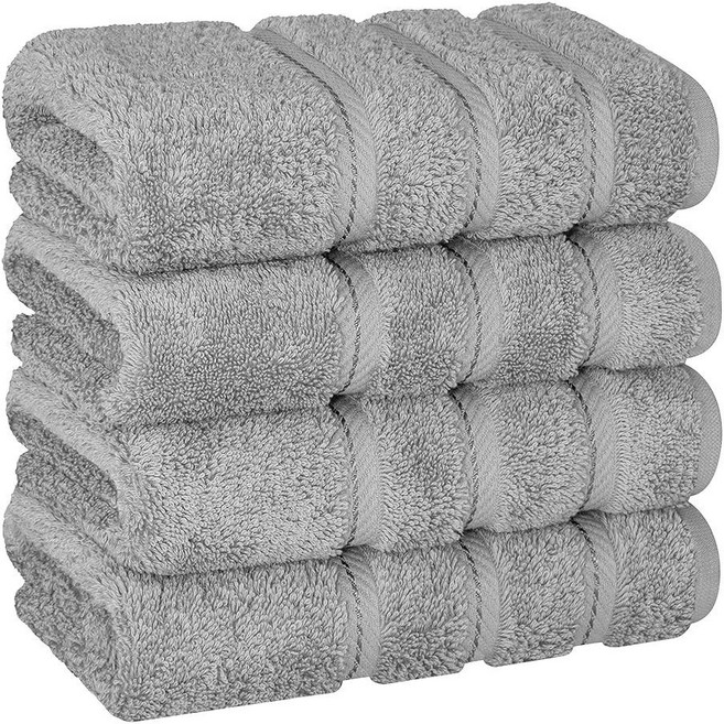 American Soft Linen 욕실용 럭셔리 수건 600 GSM 100% 면 4피스 터키산 워시 천 세트 몸과 얼굴용 33 x 33cm(13 x 13인치) 부드러운 걸, 16x28" Hand Towel Set, Light Grey