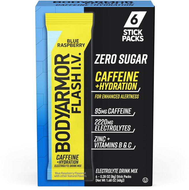 바디아머 카페인 플래시 아이브이 블루 라즈베리 전해질 믹스 7.9g 6팩, 1개