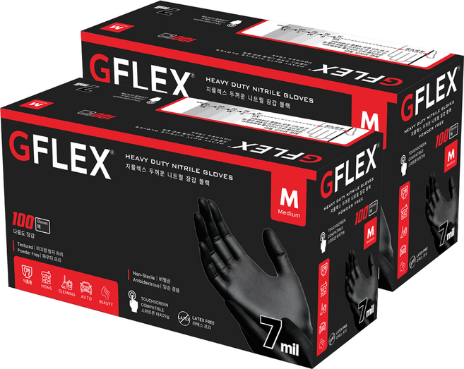 지플렉스 두꺼운 니트릴장갑 블랙 7.0, 중(M), 2개
