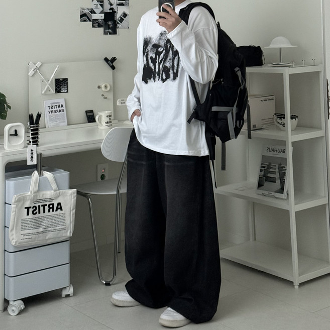 르위 오버핏 슬리브 긴팔티셔츠 레터링 빅사이즈 레이어드 빅사이즈 남녀공용