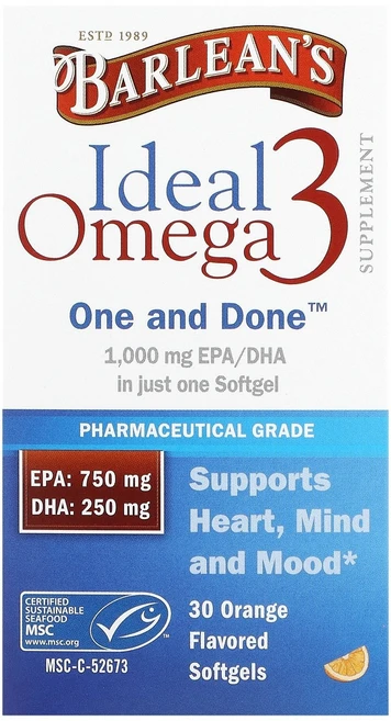 Barlean's 아이디얼 오메가3 오렌지 소프트젤 30정 Barlean's (발린스), 30개 - 쿠팡
