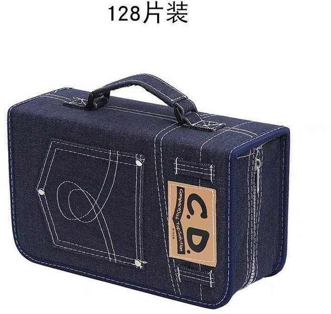大容量CD收納包, 1個, 128片裝牛仔布/ 1個
