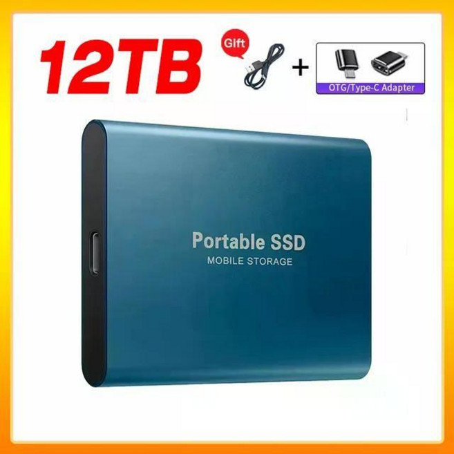고속 외장 솔리드 스테이트 드라이브 휴대용 하드 노트북 및 맥용 SSD 디스크 1TB 2TB, Blue 12TB