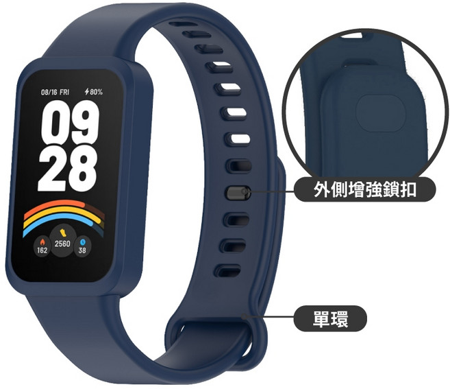 小米手環矽膠錶帶 適用小米 9 8 7 6 5 4 3 代 運動替換腕帶, 8 Active 午夜藍, 1個