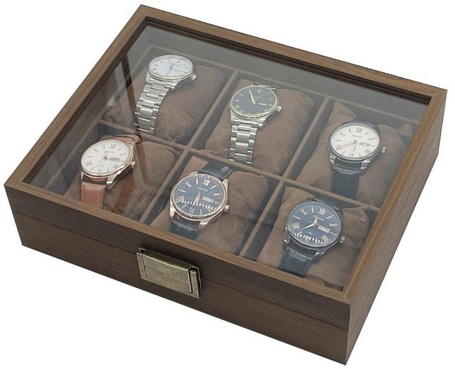 Sorpci 고급 시계 보관함 전시 케이스 수납함, 1개, 브라운(6구)