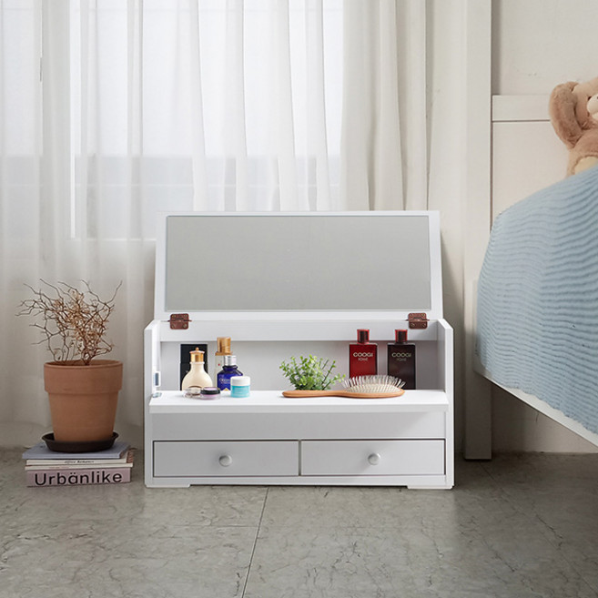 [홈퍼니] 프리첼 미니 좌식 화장대 서랍둘 일반형, 화이트