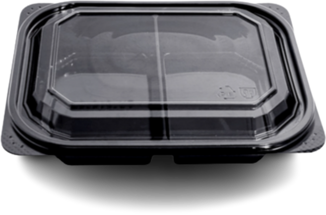 샐러드 용기 TY 212-2B 2칸 검정 400개, 세트(용기+뚜껑) 400개