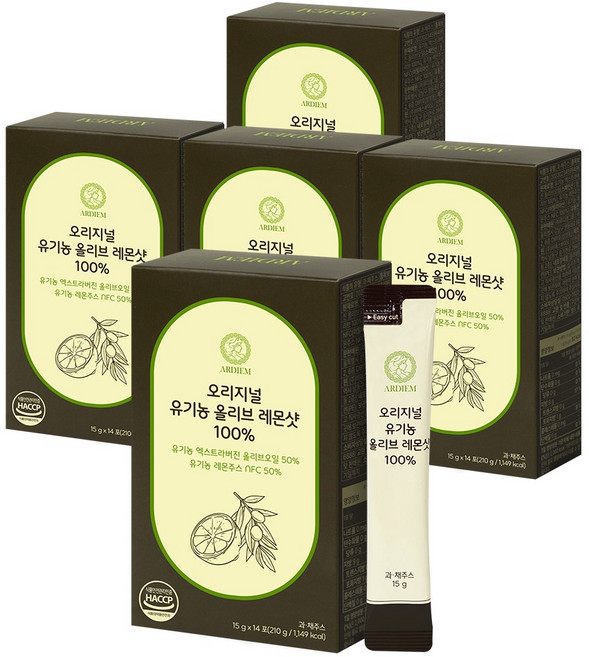 아르디엠 오리지널 유기농 올리브 레몬샷 100% 올레샷, 210g, 5박스
