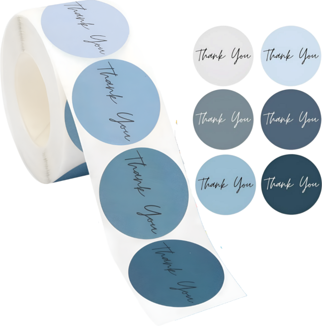 500매 원형 땡큐 감사 스티커, 1세트, 05. 블루(S376) 1롤 500매