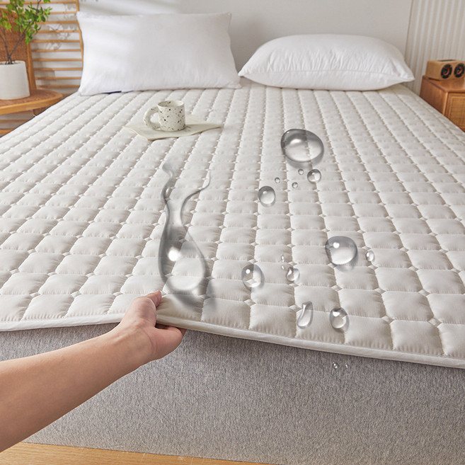 Siemzon 데일리 순면 미끄럼방지 고무밴딩 사계절 침대패드, 베이지