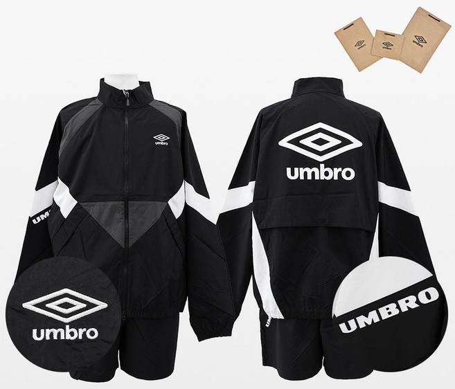 엄브로 팝러쉬 컬러블럭 스탠넥 바람막이 자켓 여름 반바지 조거 팬츠 아노락 셋업 남성 여성 공용 블랙 happyJ 보증택