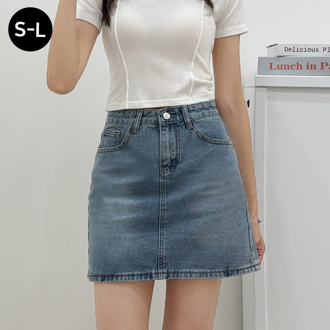 끌로이 여성 A라인 숏 데님 미니 스커트 하이웨스트 면 청치마