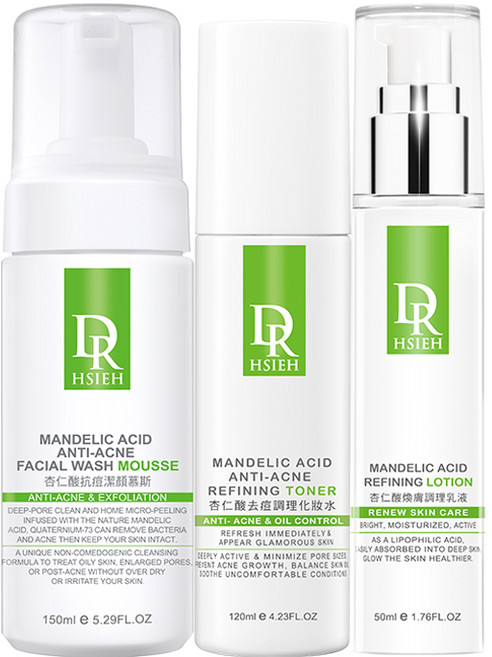 Dr.Hsieh 達特醫 杏仁酸抗痘3步驟組(慕斯+化妝水+乳液) 果酸煥膚 控油, 1組, 杏仁酸3步驟組