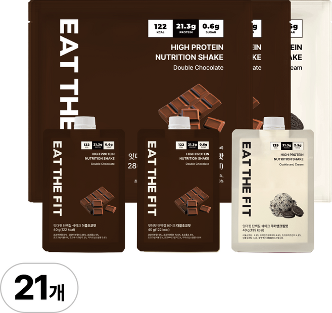 잇더핏 단백질 쉐이크 3주플랜 (더블초코맛 2주+쿠키앤크림맛 1주), 3개, 280g