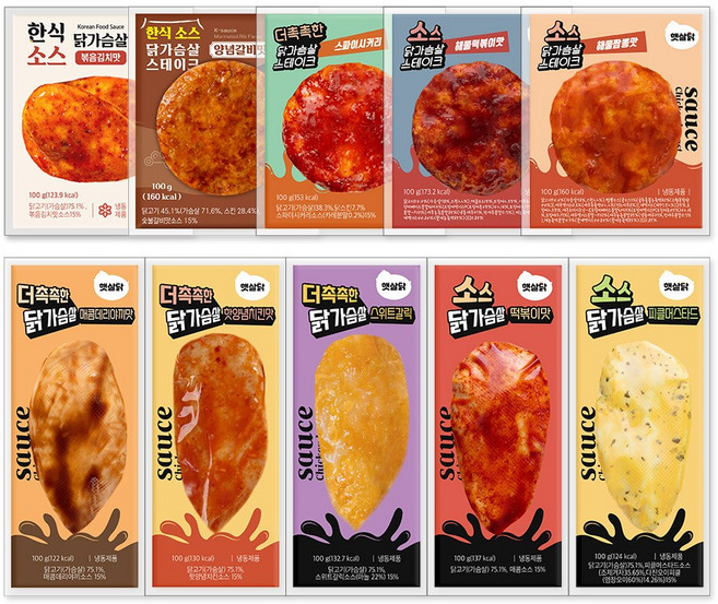 햇살닭 소스 닭가슴살 10종 혼합, 50개, 100g