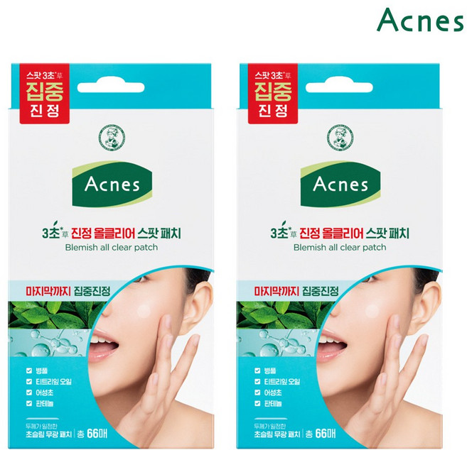 아크네스 3초 진정 올클리어 스팟패치 8mm x 24p + 10mm x 42p 세트, 66개입, 2개