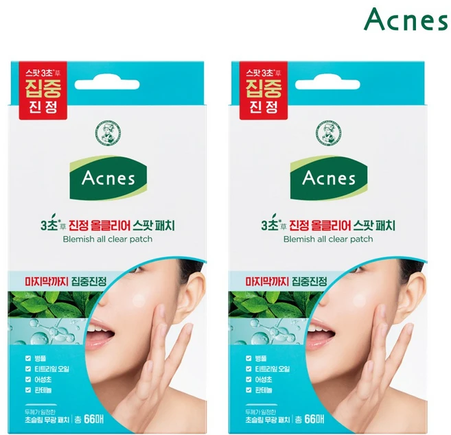아크네스 3초 진정 올클리어 스팟패치 8mm x 24p + 10mm x 42p 세트, 66개입, 2개 - 쿠팡