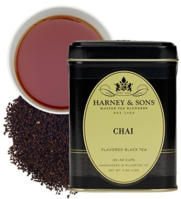하니앤썬스 오가닉 티 1.5온스 깡통 Harney & Sons Chai Loose Leaf Black Tea Spiced Chai Blend with Cinnamon Card, 차이, 4 Ounce (Pack of 1), Chai,, 1개, 1개입