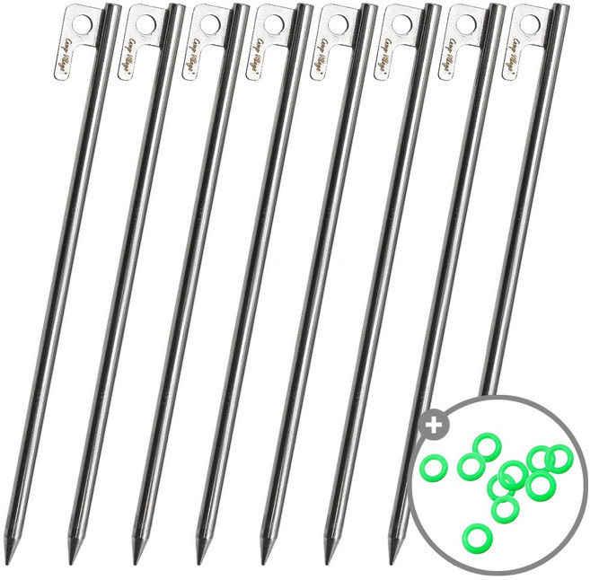 캠프빌리지 캠핑용 고강도 단조팩 텐트팩 쇠말뚝 + 야광링, 8개