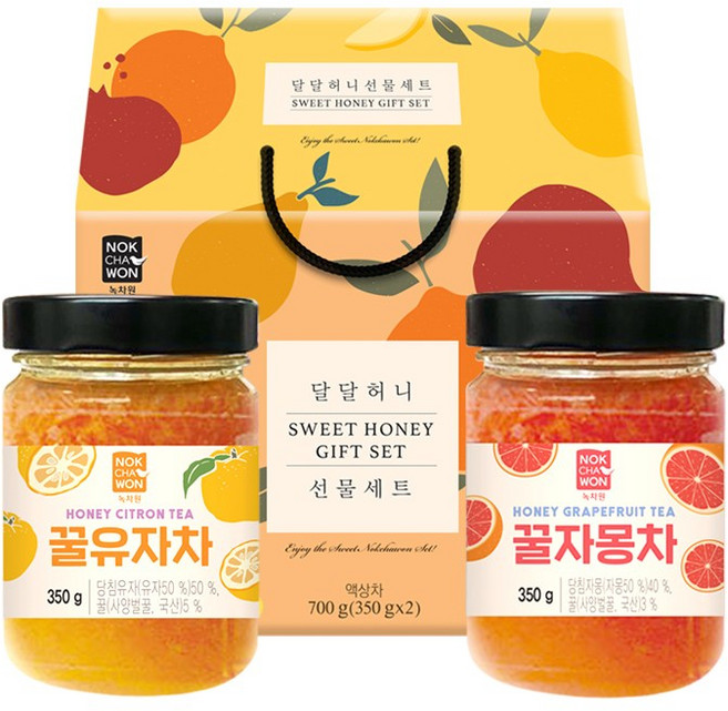 녹차원 달달허니 액상차 설날 선물세트, 꿀유자차 350g + 꿀자몽차 350g + 선물박스, 1개